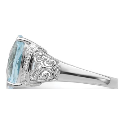 Sterling Silver 1/10 ct tw Sky Blue Topaz & Diamond Checker-Cut Ring – view 4