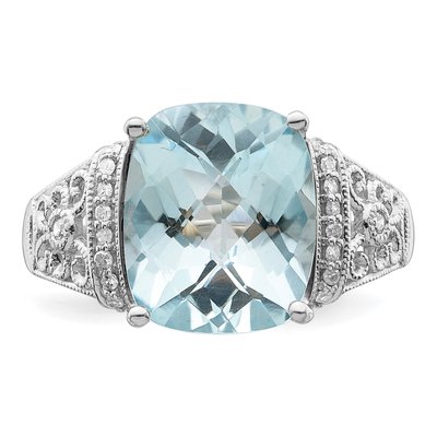 Sterling Silver 1/10 ct tw Sky Blue Topaz & Diamond Checker-Cut Ring – view 5