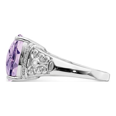 Sterling Silver Pink Quartz & Diamond Ring – view 4