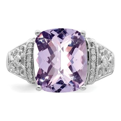 Sterling Silver Pink Quartz & Diamond Ring – view 5
