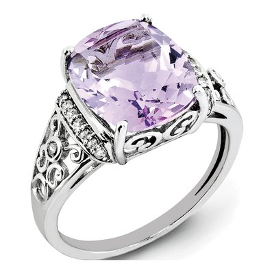 Sterling Silver Pink Quartz & Diamond Ring – view 6