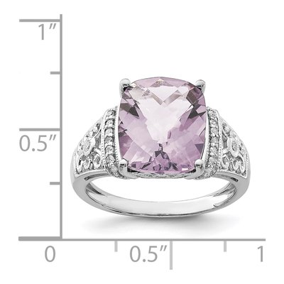 Sterling Silver Pink Quartz & Diamond Ring – view 7