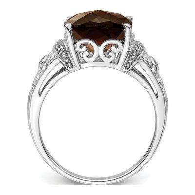 Sterling Silver 1/10 ct tw Smoky Quartz & Diamond Checker-Cut Ring – view 3