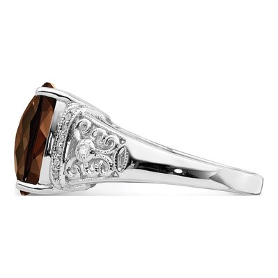 Sterling Silver 1/10 ct tw Smoky Quartz & Diamond Checker-Cut Ring – view 4