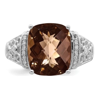 Sterling Silver 1/10 ct tw Smoky Quartz & Diamond Checker-Cut Ring – view 5