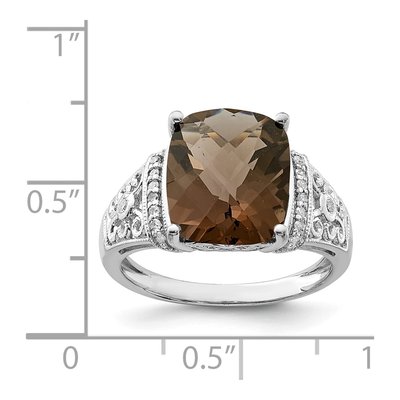 Sterling Silver 1/10 ct tw Smoky Quartz & Diamond Checker-Cut Ring – view 6