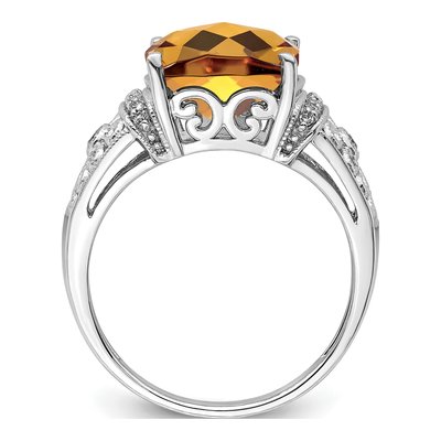 Sterling Silver 1/10 ct tw Whiskey Quartz & Diamond Whiskey Ring – view 2