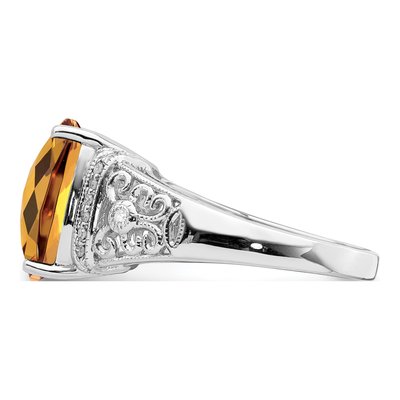 Sterling Silver 1/10 ct tw Whiskey Quartz & Diamond Whiskey Ring – view 3