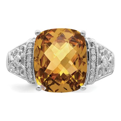 Sterling Silver 1/10 ct tw Whiskey Quartz & Diamond Whiskey Ring – view 4