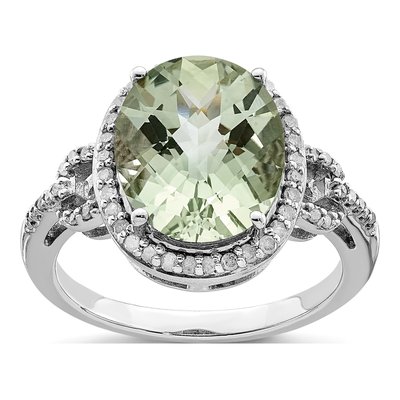 Sterling Silver 0.23 ct tw Green Quartz & Diamond Ring