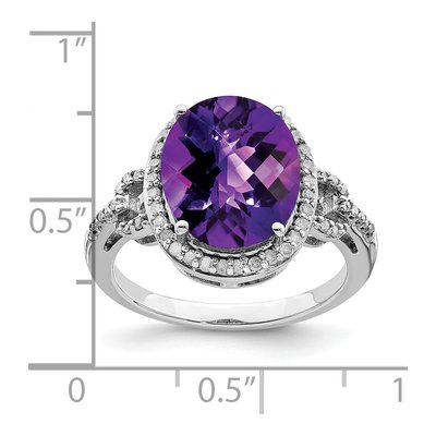 Sterling Silver 0.23 ct tw Amethyst & Diamond Oval Ring – view 3