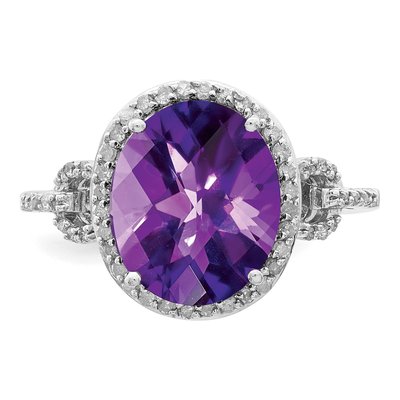 Sterling Silver 0.23 ct tw Amethyst & Diamond Oval Ring – view 5