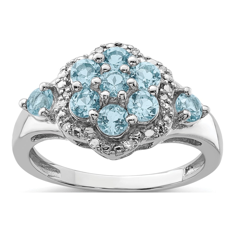 Sterling Silver 1/20 ct tw Swiss Blue Topaz & Diamond Ring
