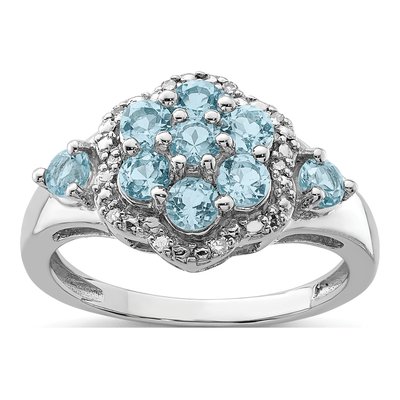 Sterling Silver 1/20 ct tw Swiss Blue Topaz & Diamond Ring