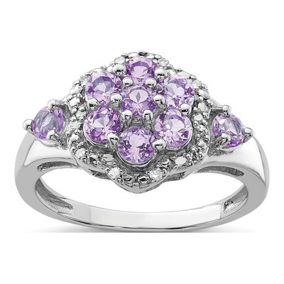 Sterling Silver 1/20 ct tw Rose de France Amethyst & Diamond Ring