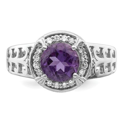 Sterling Silver 1/8 ct tw Amethyst & Diamond Ring – view 6