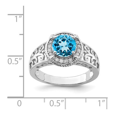Sterling Silver 1/8 ct tw Swiss Blue Topaz & Diamond Ring – view 5