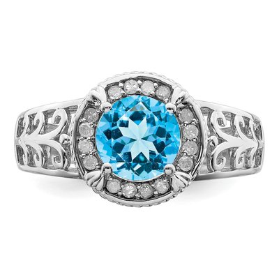 Sterling Silver 1/8 ct tw Swiss Blue Topaz & Diamond Ring – view 6