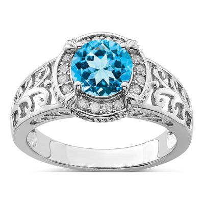 Sterling Silver 1/8 ct tw Swiss Blue Topaz & Diamond Ring