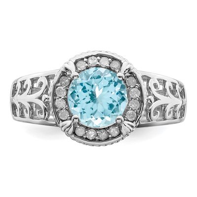 Sterling Silver 1/8 ct tw Sky Blue Topaz & Diamond Ring – view 6