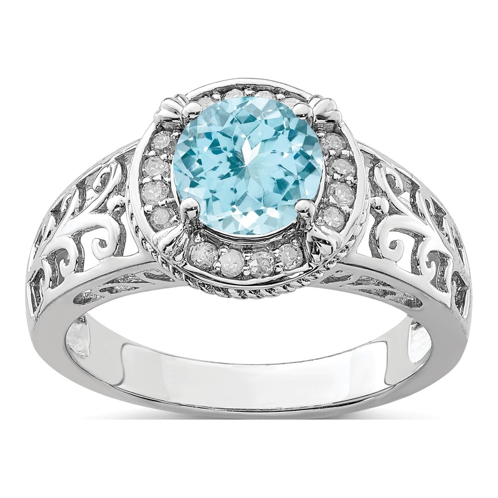 Sterling Silver 1/8 ct tw Sky Blue Topaz & Diamond Ring