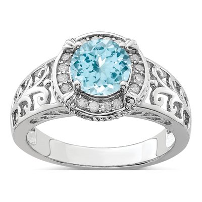 Sterling Silver 1/8 ct tw Sky Blue Topaz & Diamond Ring