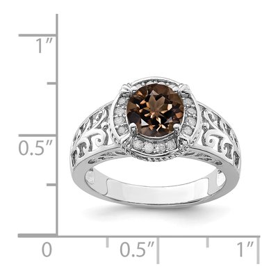 Sterling Silver 1/8 ct tw Smoky Quartz & Diamond Ring – view 5