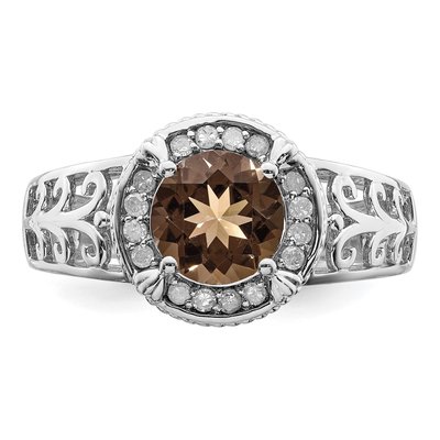 Sterling Silver 1/8 ct tw Smoky Quartz & Diamond Ring – view 6