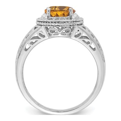 Sterling Silver 1/8 ct tw Whiskey Quartz & Diamond Whiskey Ring – view 3