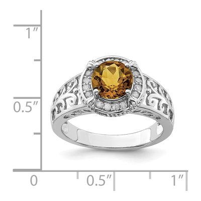 Sterling Silver 1/8 ct tw Whiskey Quartz & Diamond Whiskey Ring – view 4