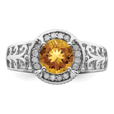 Sterling Silver 1/8 ct tw Whiskey Quartz & Diamond Whiskey Ring – view 6