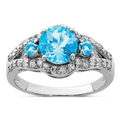 Sterling Silver 0.42 ct tw Swiss Blue Topaz & Diamond Ring