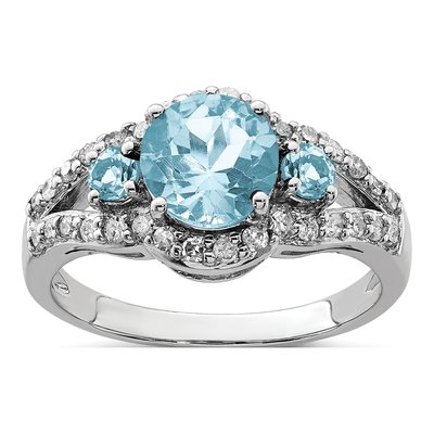 Sterling Silver 0.42 ct tw Sky Blue Topaz & Diamond Ring