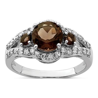 Sterling Silver 0.42 ct tw Smoky Quartz & Diamond Ring