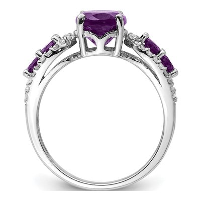 Sterling Silver 1/5 ct tw Amethyst & Diamond Oval Ring – view 2