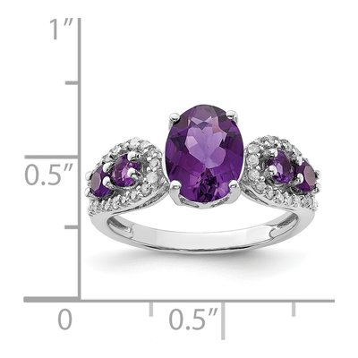 Sterling Silver 1/5 ct tw Amethyst & Diamond Oval Ring – view 3