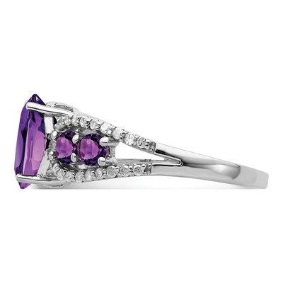 Sterling Silver 1/5 ct tw Amethyst & Diamond Oval Ring – view 4