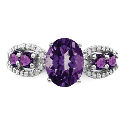 Sterling Silver 1/5 ct tw Amethyst & Diamond Oval Ring – view 5