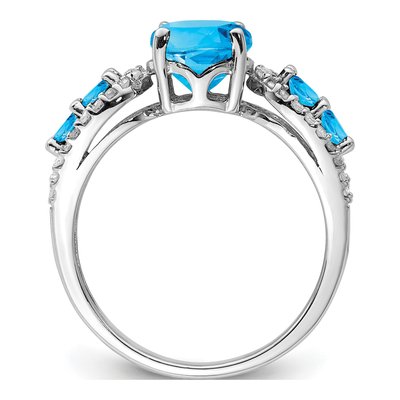 Sterling Silver 1/5 ct tw Swiss Blue Topaz & Diamond Ring – view 2