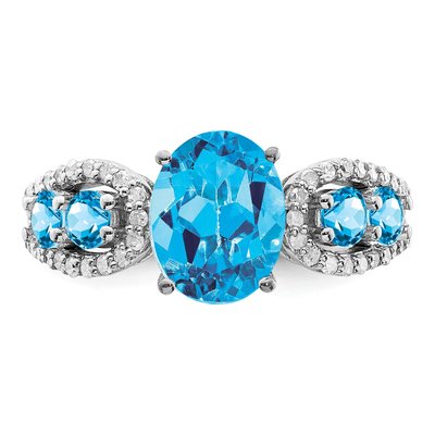 Sterling Silver 1/5 ct tw Swiss Blue Topaz & Diamond Ring – view 5