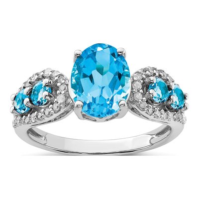 Sterling Silver 1/5 ct tw Swiss Blue Topaz & Diamond Ring