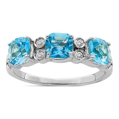 Sterling Silver 1/10 ct tw Swiss Blue Topaz & Diamond Ring