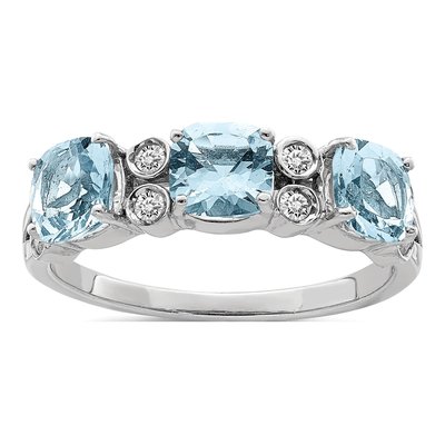 Sterling Silver 1/10 ct tw Sky Blue Topaz & Diamond Ring