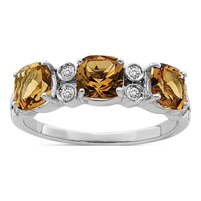 Sterling Silver 1/10 ct tw Whiskey Quartz & Diamond Whiskey Ring