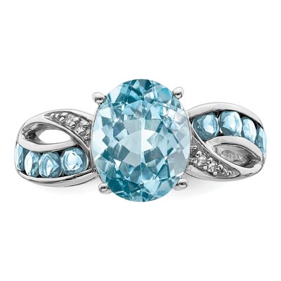 Sterling Silver Sky Blue Topaz & Diamond Ring – view 6