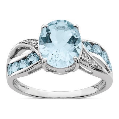 Sterling Silver Sky Blue Topaz & Diamond Ring