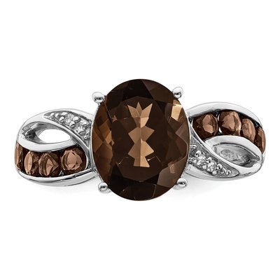 Sterling Silver Smoky Quartz & Diamond Ring – view 6