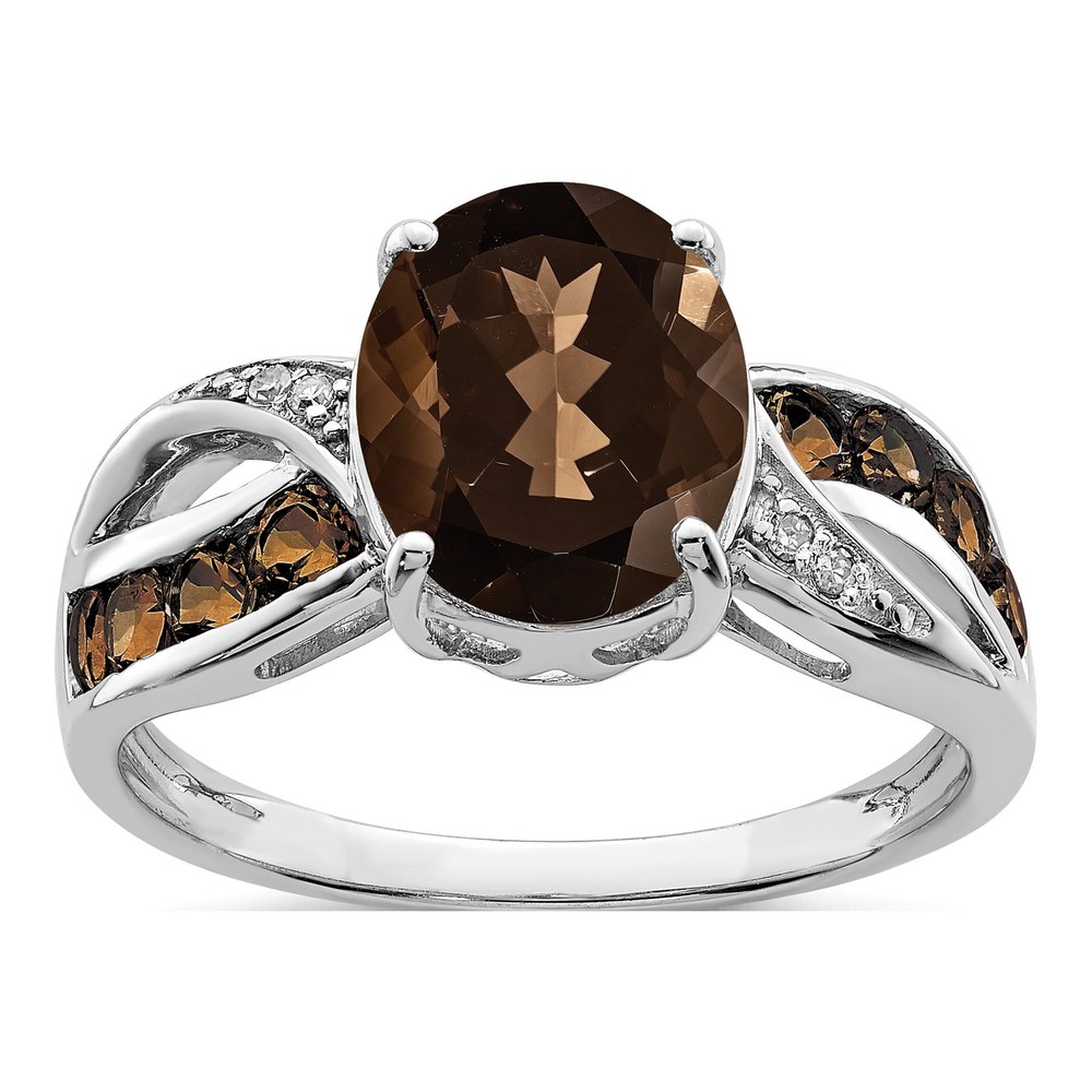 Sterling Silver Smoky Quartz & Diamond Ring