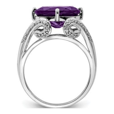 Sterling Silver 1/10 ct tw Amethyst & Diamond Oval Ring – view 2