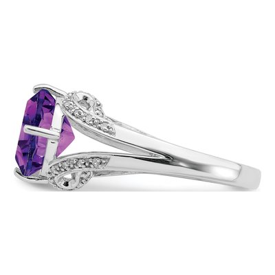 Sterling Silver 1/10 ct tw Amethyst & Diamond Oval Ring – view 3